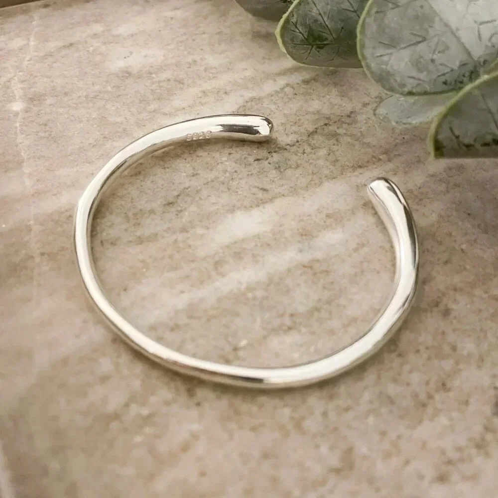 925 Sterling Silver Chunky Bangle Bracelet Thick Cuff Bracelet